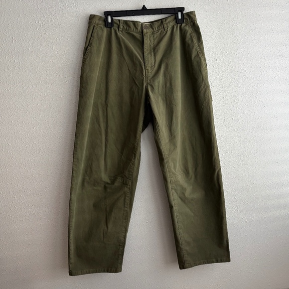 NILI LOTAN Men's Carpenter Barrel Leg Cotton Pants in Olive Green - Size 32 - Picture 2 of 7